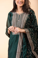 Emerald Green Straight Suit with zari work